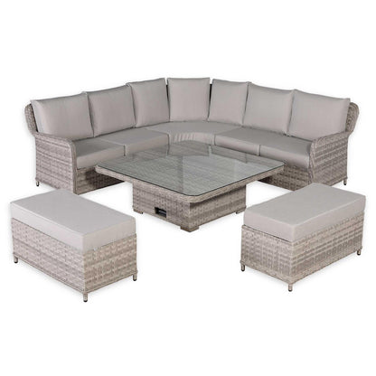 Rattan Garden Corner Sofa Set with Rising Dining Table and Bench