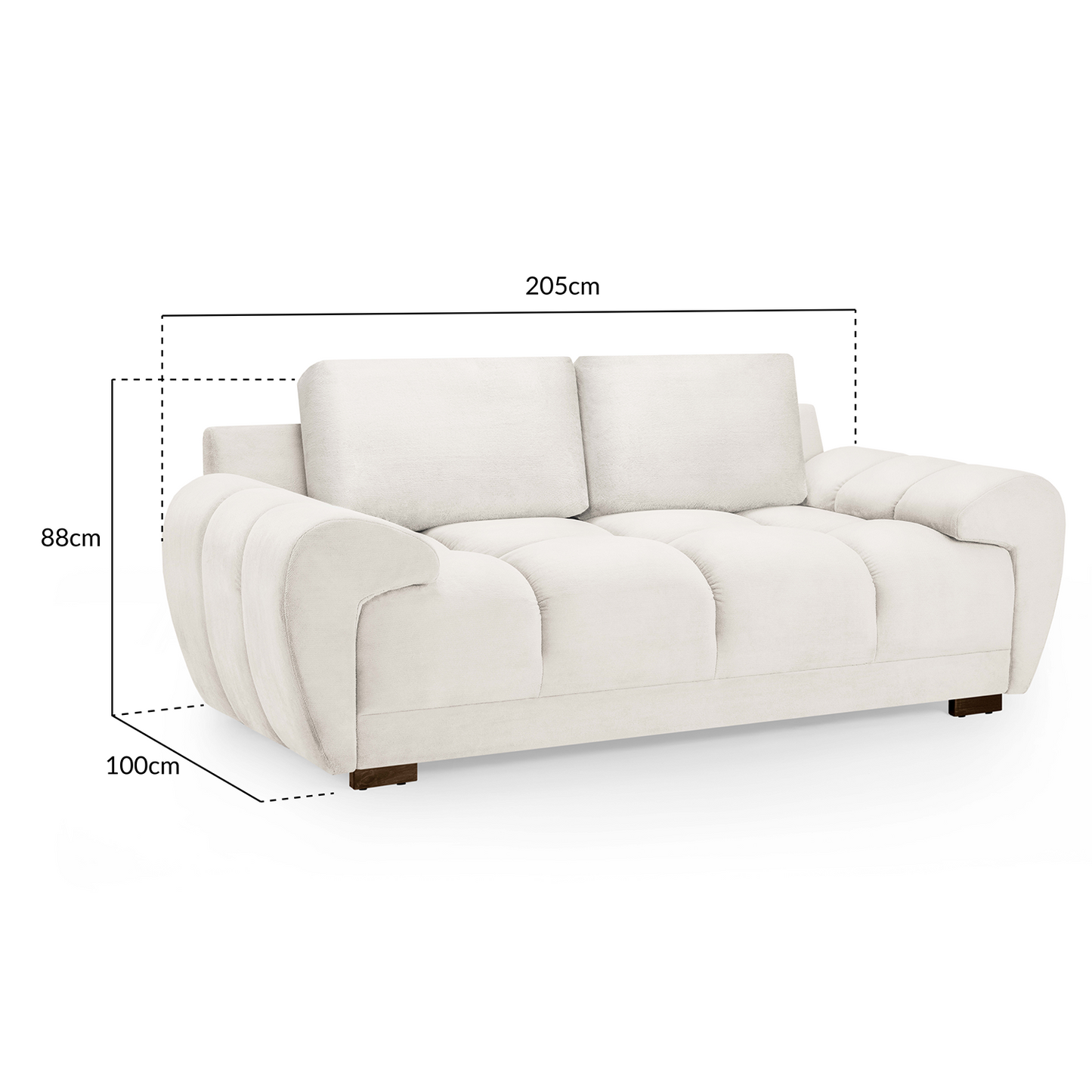 Zura Plush Fabric Large 2 Seater Sofa | Cream, Grey or Mocha