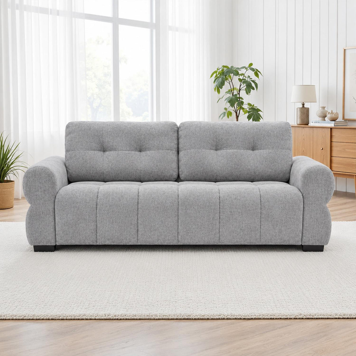 Sandford 3 Seater Fabric Sofa Rolled Arms Beige or Grey