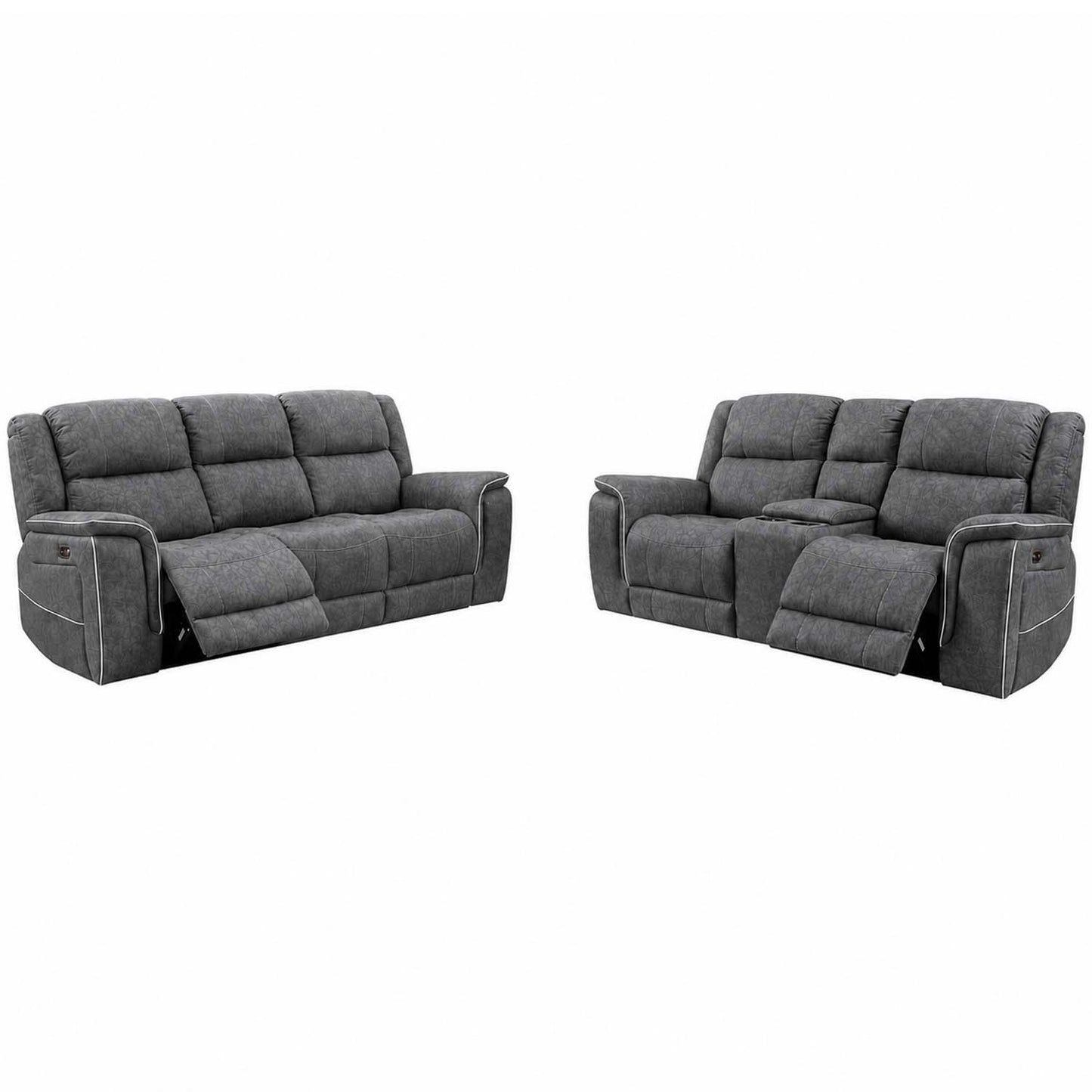 Anna Grey Fabric Electric Reclining Sofa Suite USB Charging Cup Holder