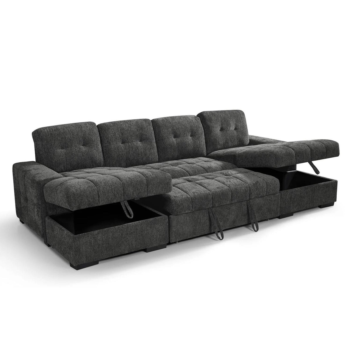 Luna U Shaped Sofa Bed Dual Storage Chaise Beige Grey or Teal