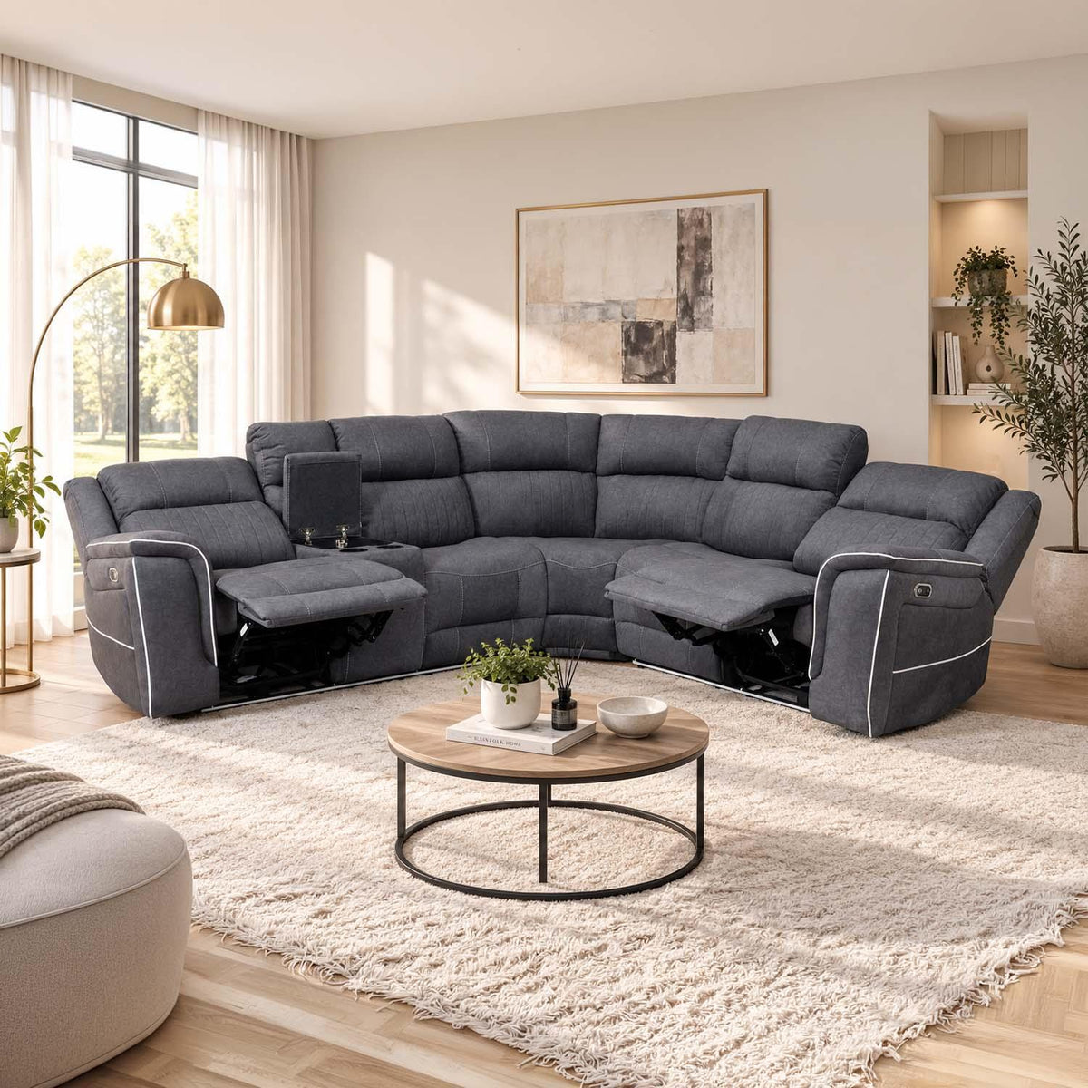 Anna Grey Fabric 5 Seater Electric Recliner Corner Sofa USB