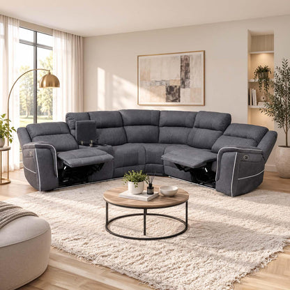 Anna Grey Fabric 5 Seater Electric Recliner Corner Sofa USB