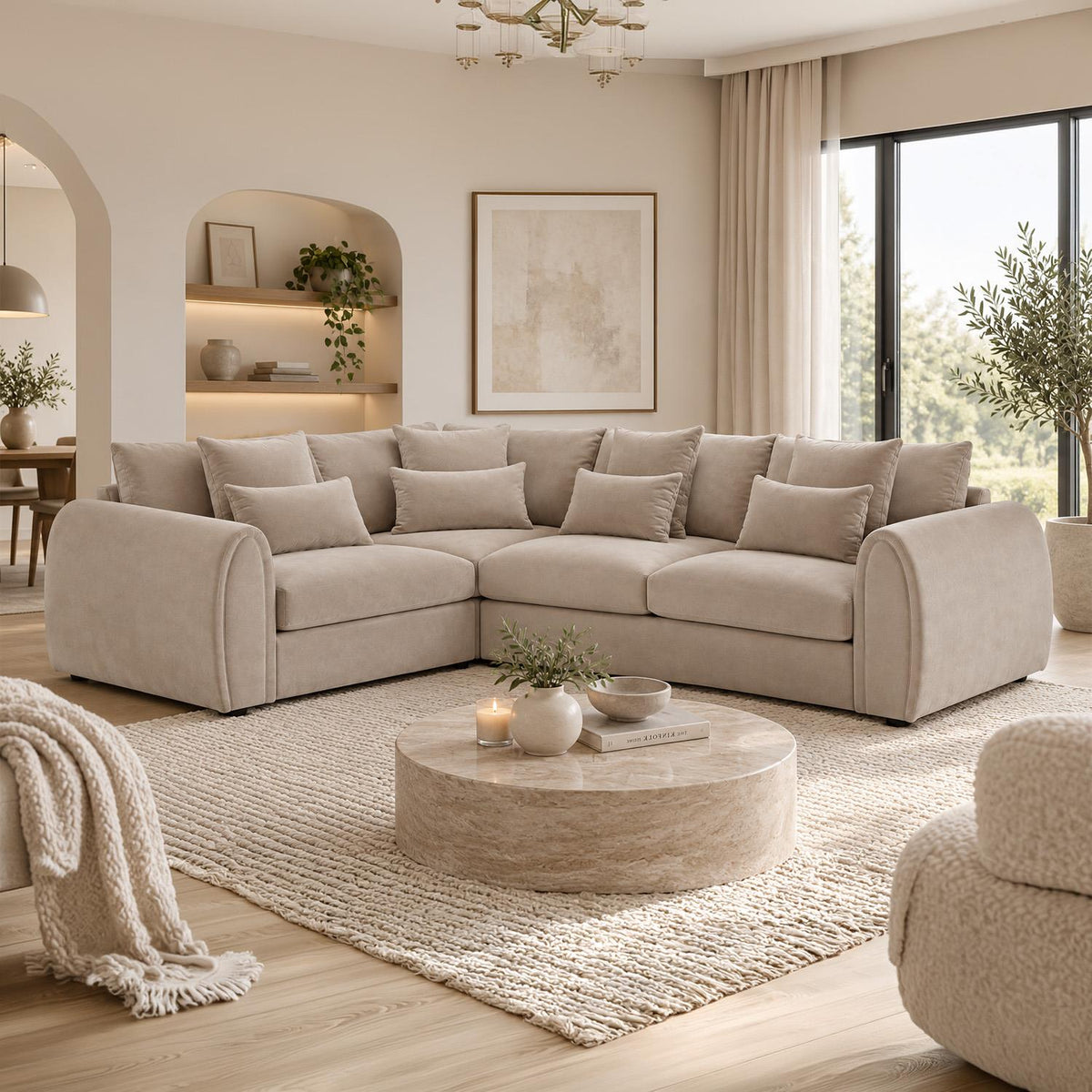 Mercer 4 Seater Velvet Corner Sofa LHF or RHF Grey or Mocha