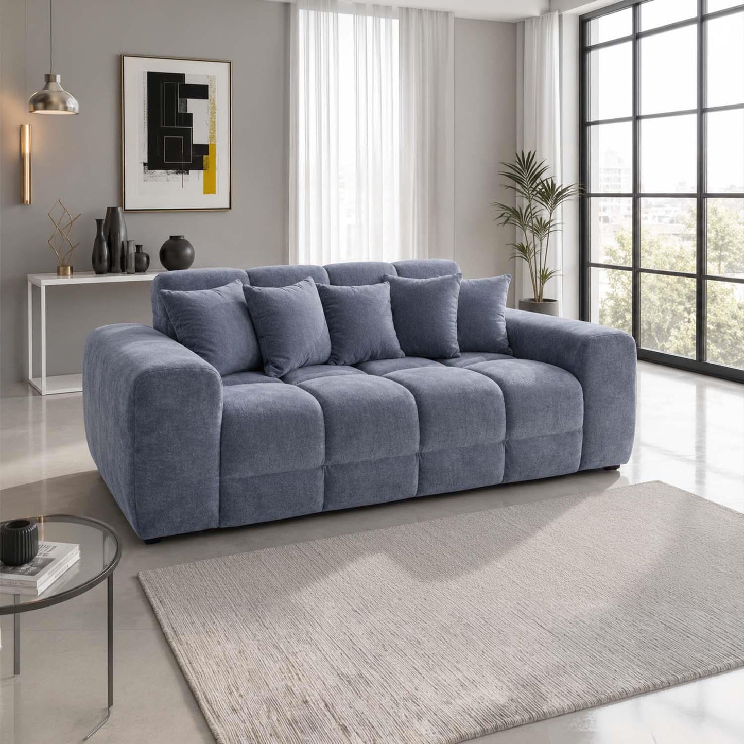 Jenson Plush Velvet 3 + 2 Seater Sofa Set Deep Seats & Boxed Arms