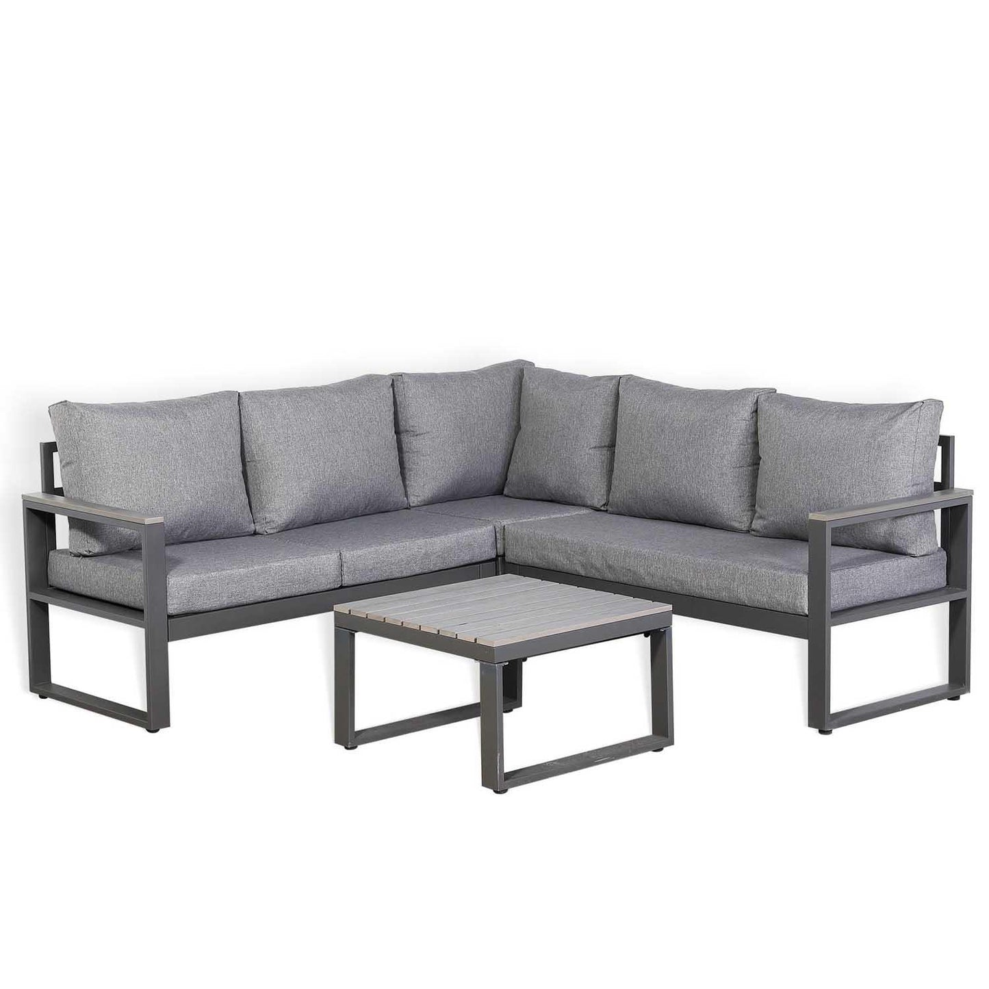 L Shaped Aluminium Grey Frame + Coffee Table Outdoor Garden Furniture