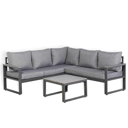 L Shaped Aluminium Grey Frame + Coffee Table Outdoor Garden Furniture