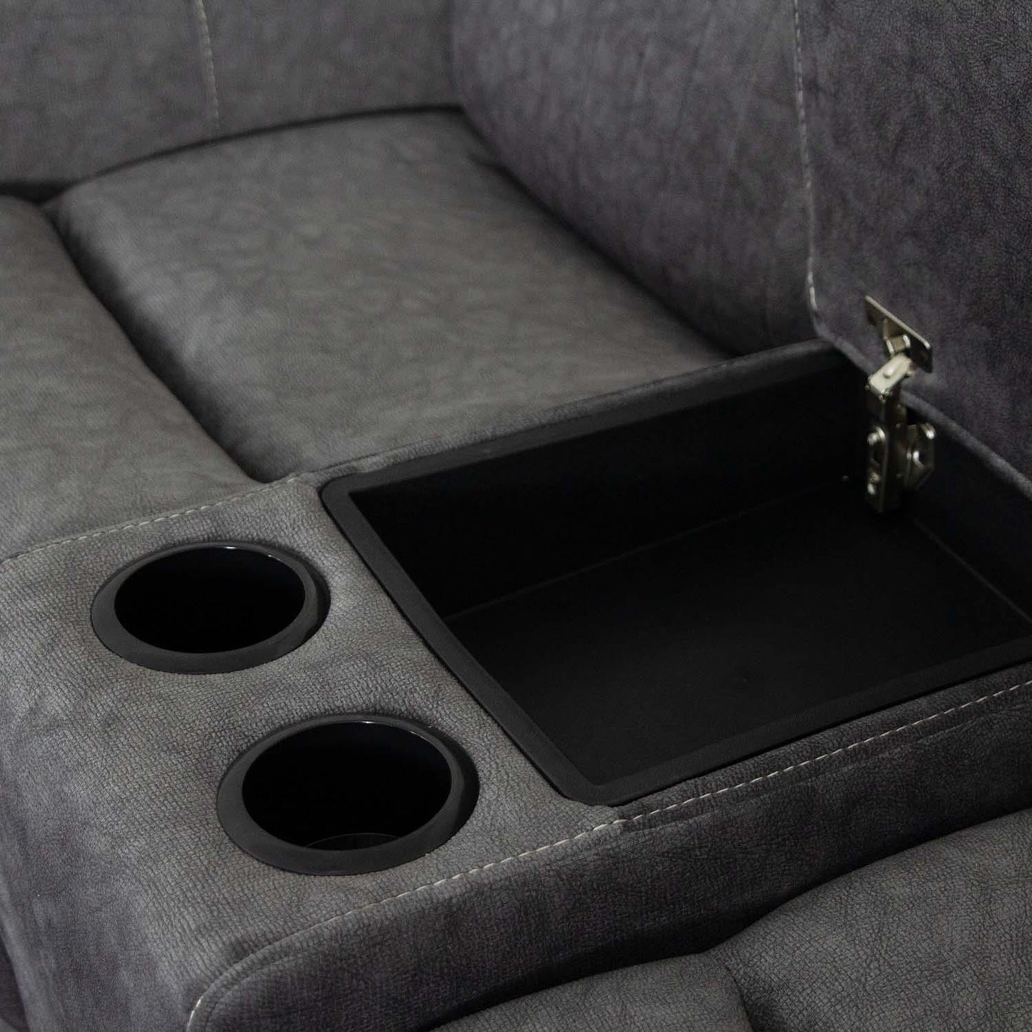 Anna Grey Fabric Electric Reclining Sofa Suite USB Charging Cup Holder