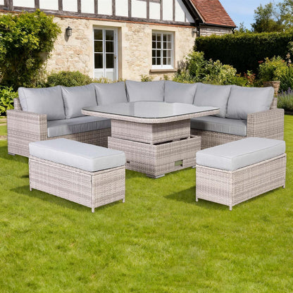 Round Corner Rattan Patio Sofa Set with Adjustable Table