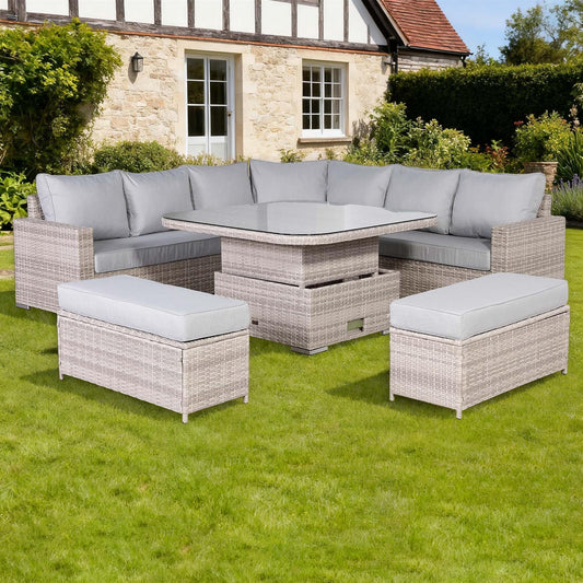 Round Corner Rattan Patio Sofa Set with Adjustable Table