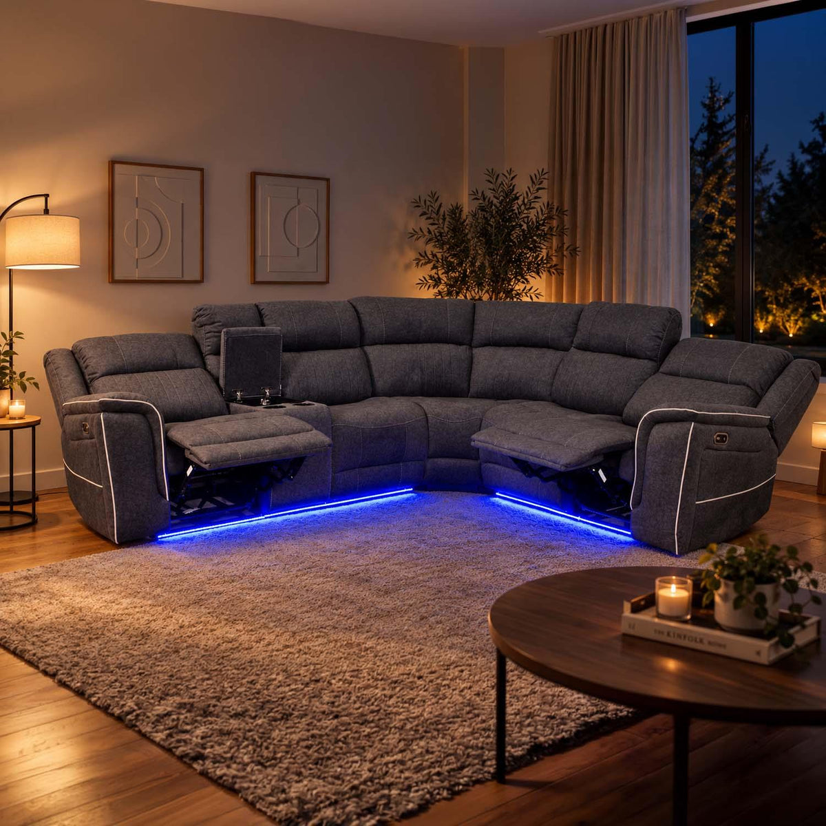 Anna Grey Fabric 5 Seater Electric Recliner Corner Sofa USB