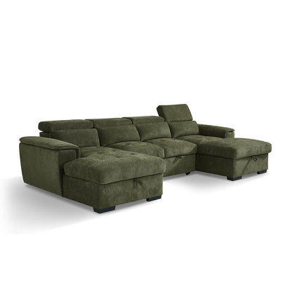 Large 4 5 Seater Fabric U Shaped Sofa Bed Tilting Headrest Storage
