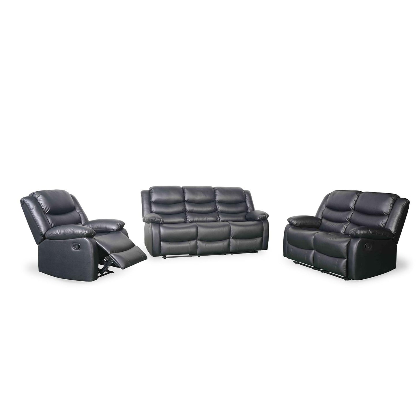 Cortland Leather Look 3 Piece Sofa Suite Manual Reclining Black or Brown