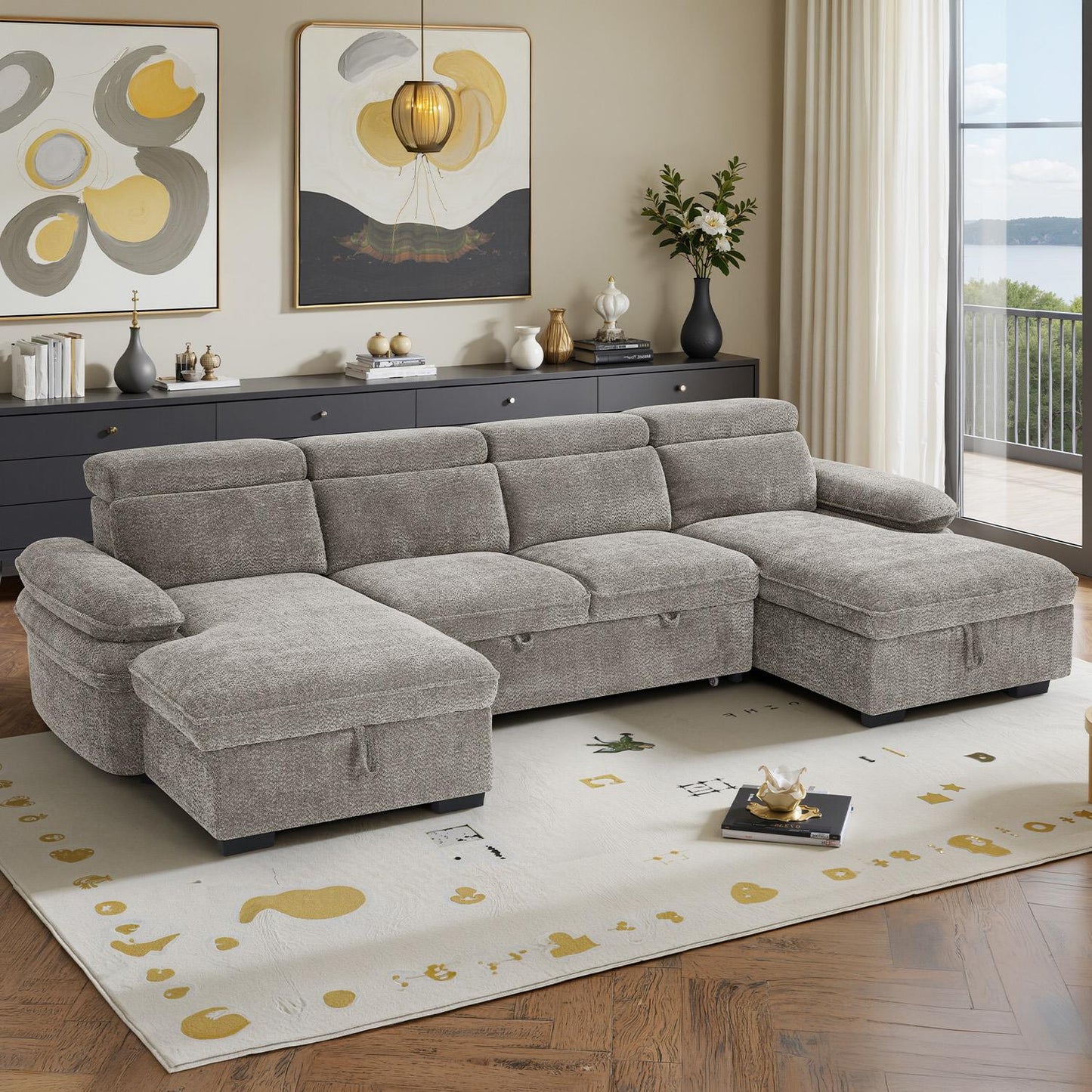 Blake U Shaped 5 Seater Fabric Corner Sofa Bed