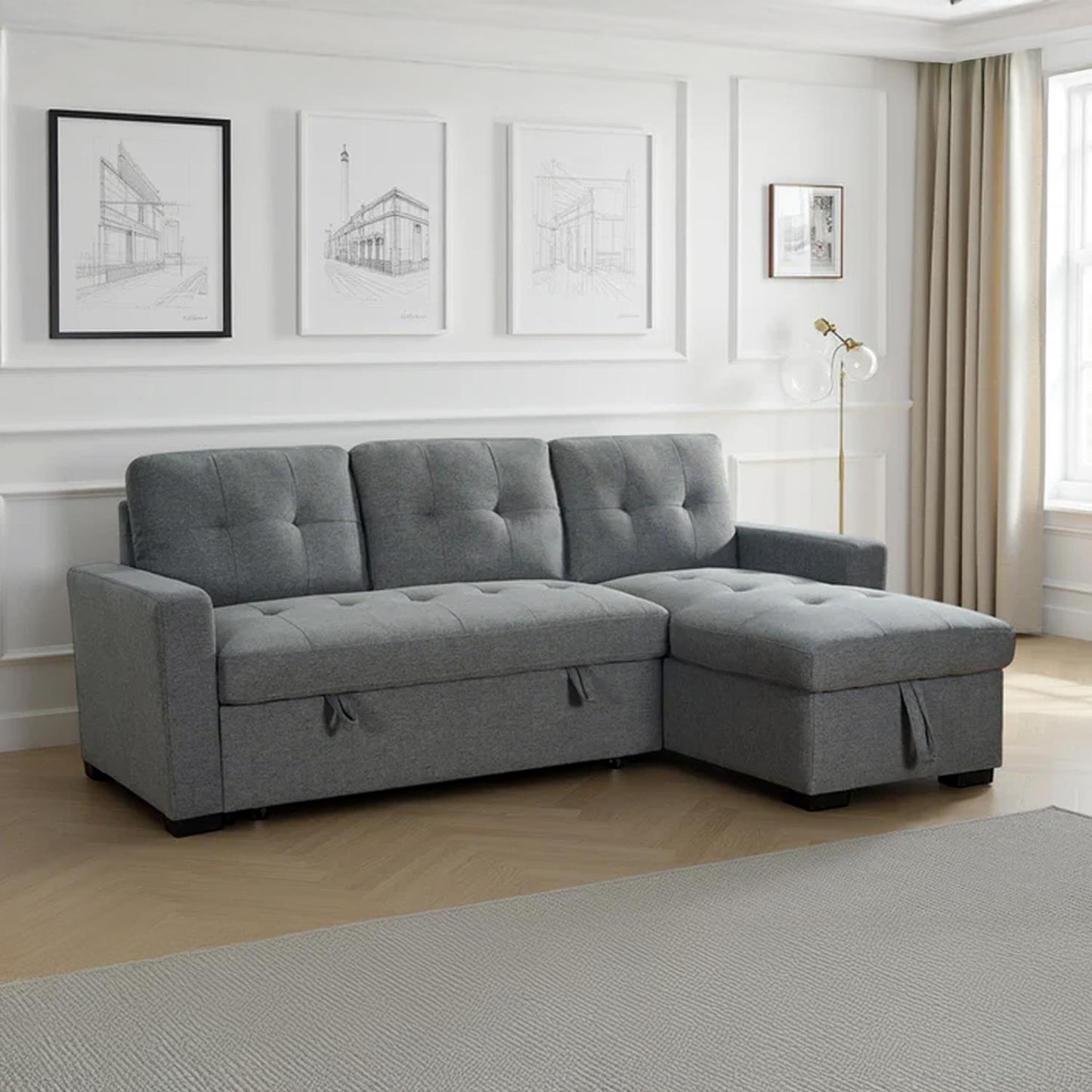 Arden Grey 3 Seater L Shaped Universal Sofa Bed With Storage Living Room