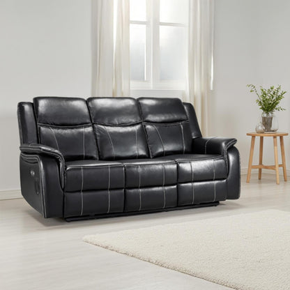 Orlando Leather Black or Grey Electric Reclining 3 Seater Cup Holder