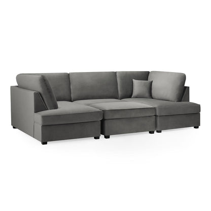 California Plush Velvet Beige, Black or Grey U shaped 6 Seater Sofa