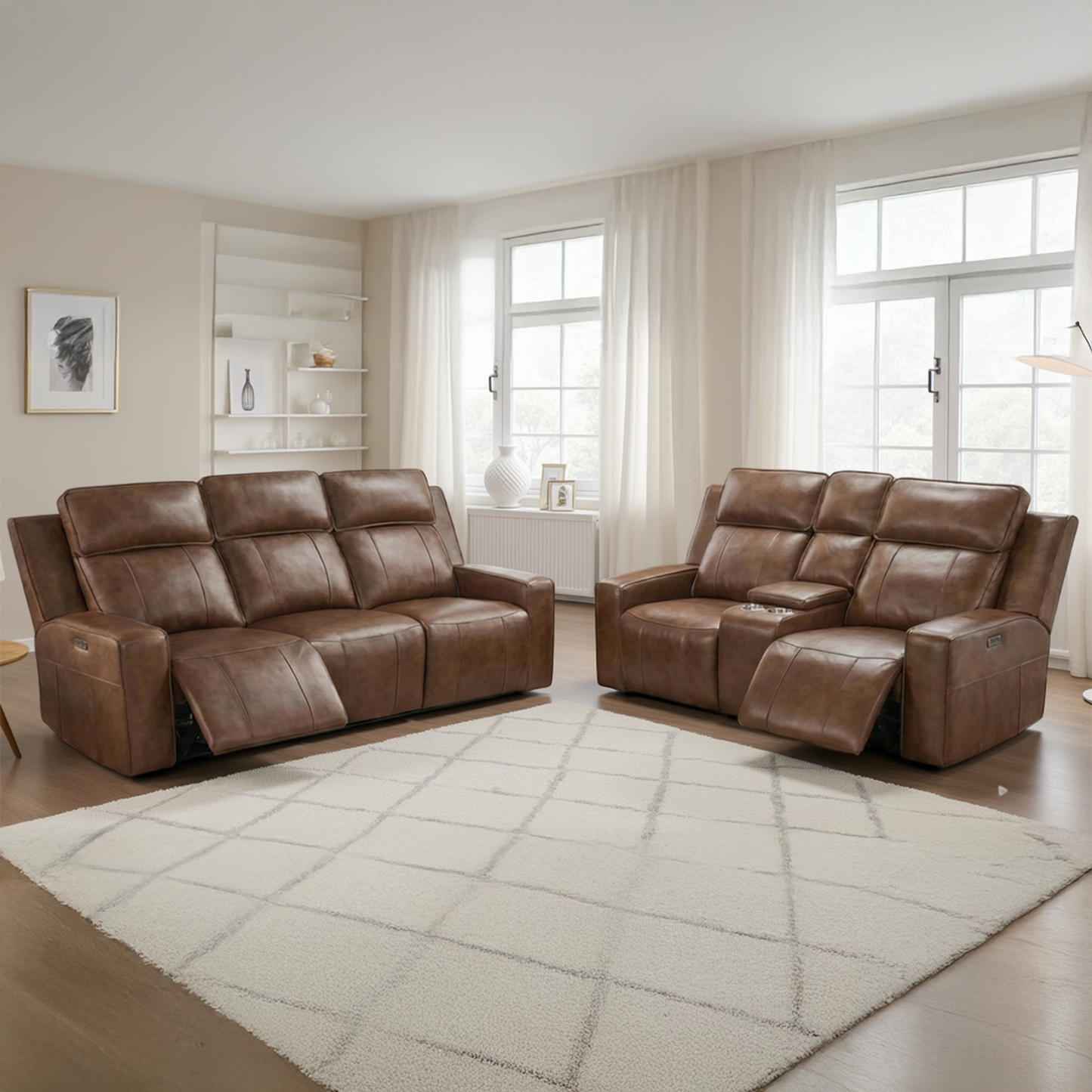 Barcino Leather Look Electric Reclining Sofa Suite 3 + 2 USB Charging