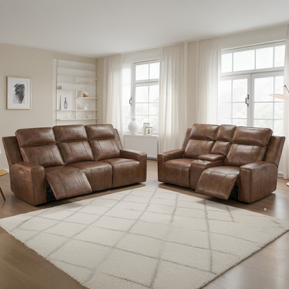 Barcino Leather Look Electric Reclining Sofa Suite 3 + 2 USB Charging