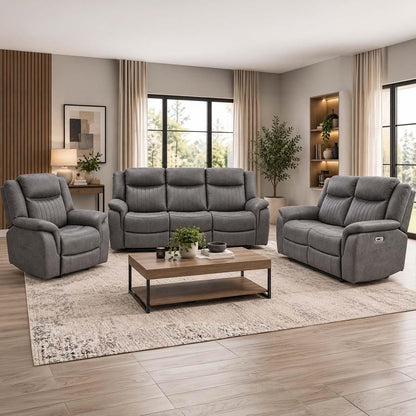Lennox Grey Tech Fabric 3 + 2 + 1 Sofa Suite with Electric Recliner