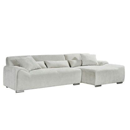 Monza L Shaped Chenille Fabric Beige Grey 4 Seater Corner Sofa RH