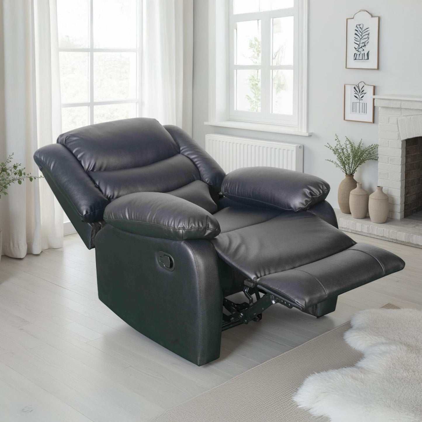 Cortland Leather Look Single Seater Armchair Manual Recliner Black Brown
