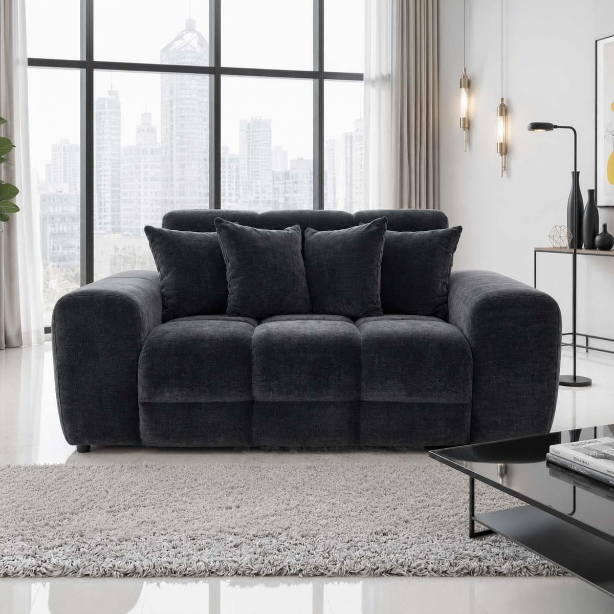 Jenson Plush Velvet 3 + 2 Seater Sofa Set Deep Seats & Boxed Arms