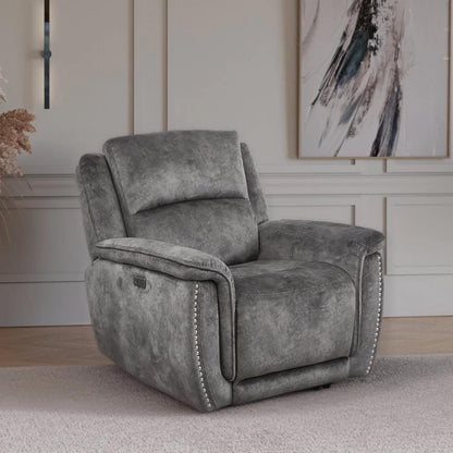 Mendoza Grey Plush Velvet Electric Reclining 3 Piece Sofa Suite 3 1 1