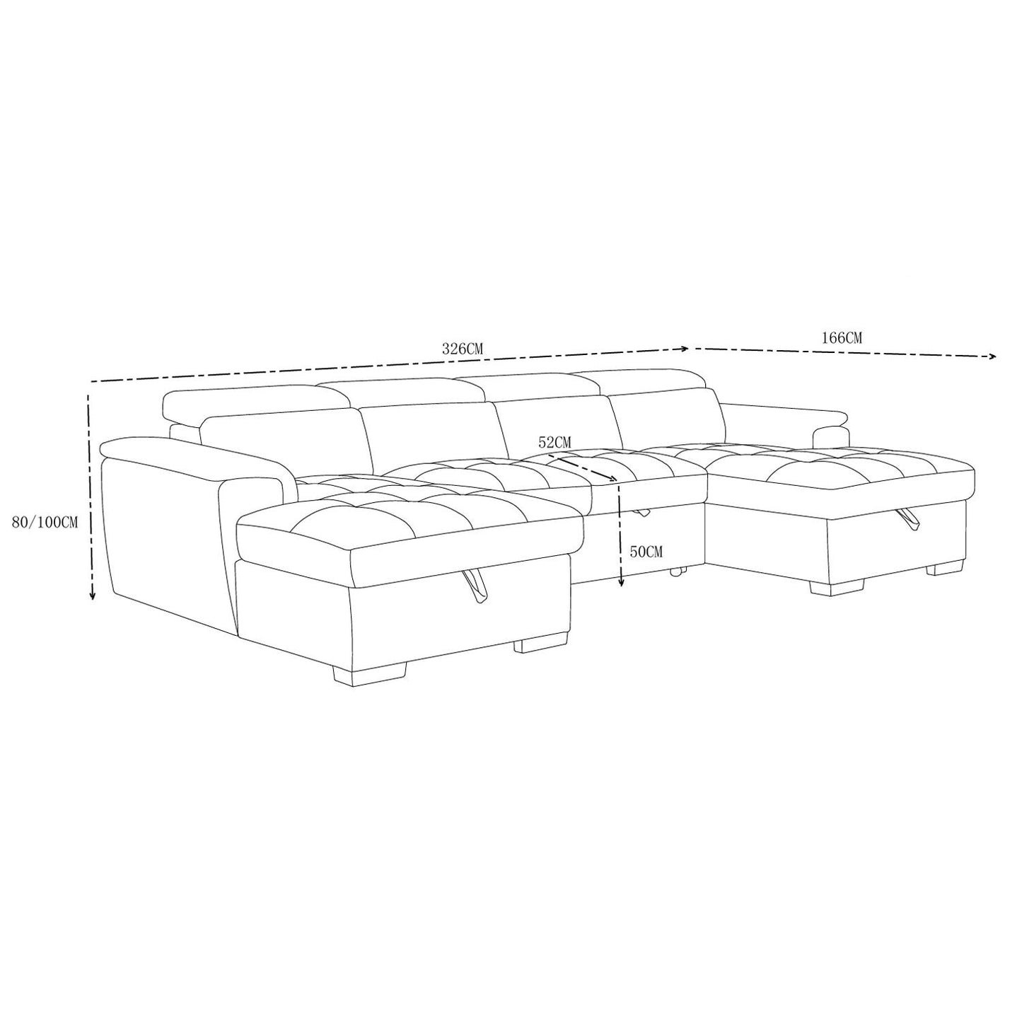 Alora 4–5 Seater Grey Fabric U-Shaped Sofa with Storage & Headrests
