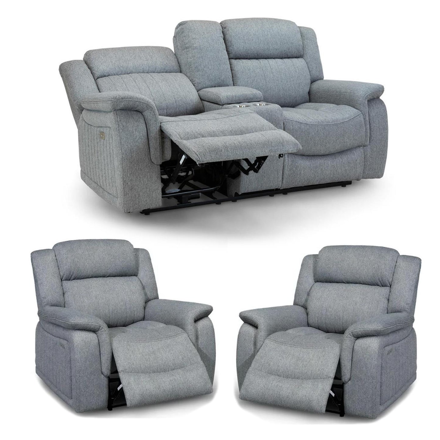 Linden Grey 3 Piece Electric Reclining Sofa Suite 2 + 1 + 1