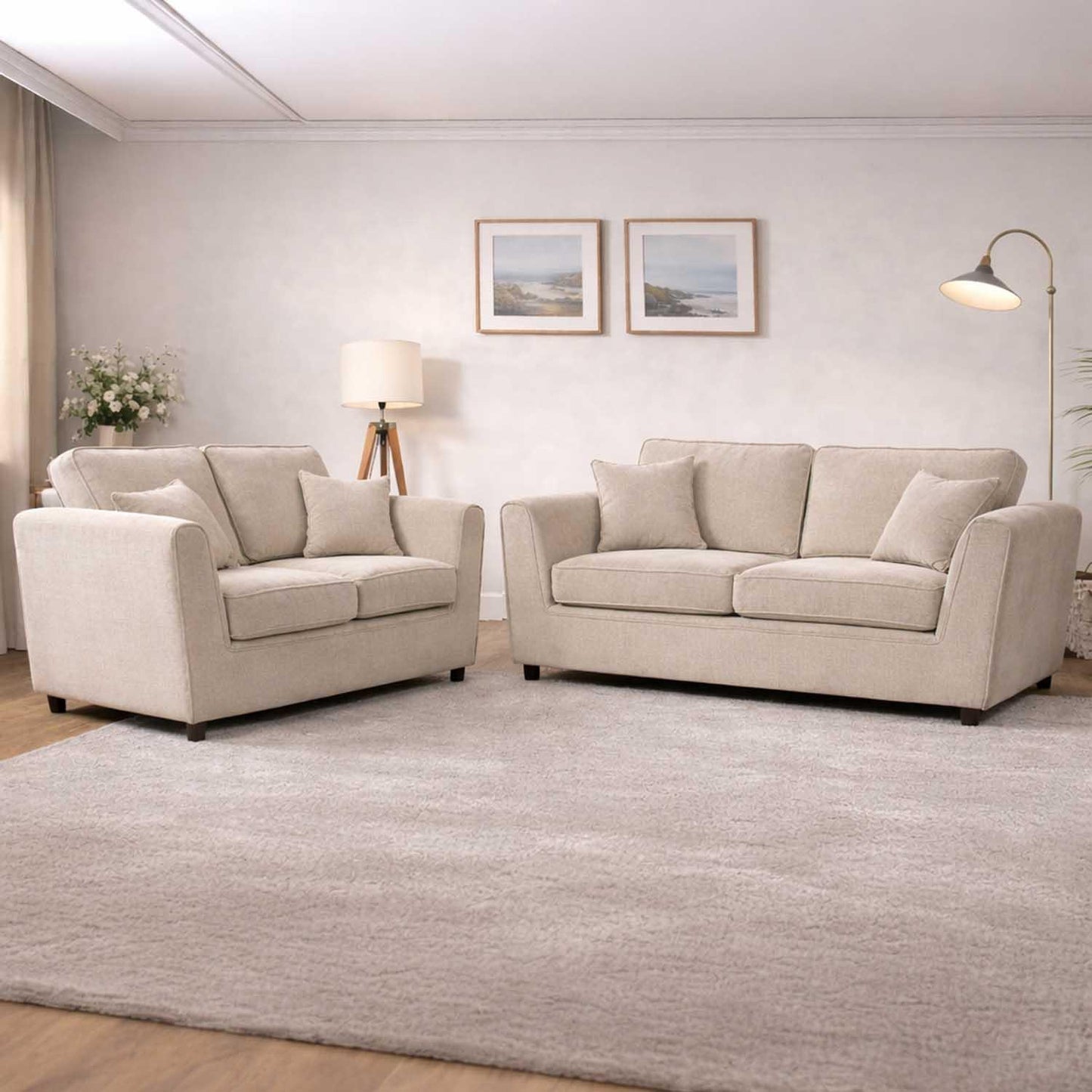 Ascot 3 + 2 Seater Sofa Set Chenille Fabric Beige Charcoal