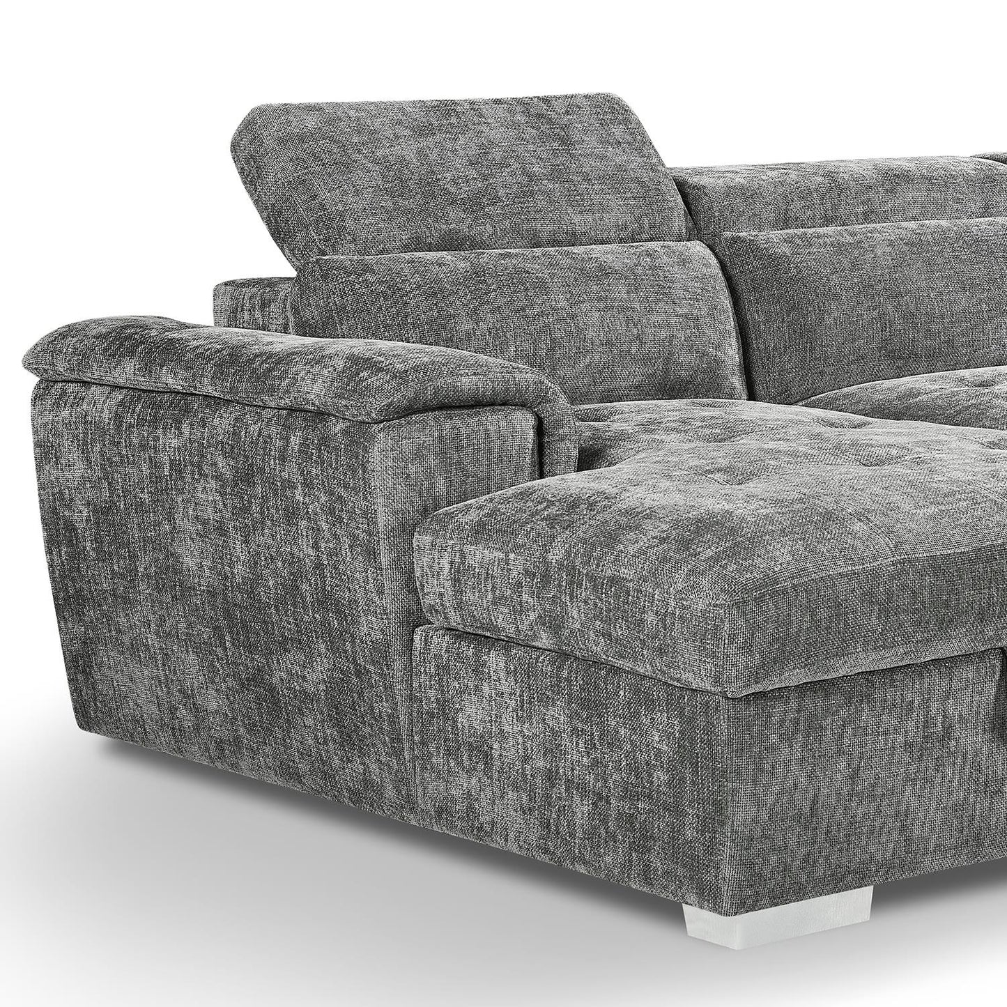 Alora 4–5 Seater Grey Fabric U-Shaped Sofa with Storage & Headrests