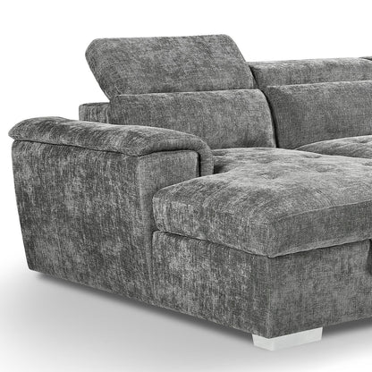 Alora 4–5 Seater Grey Fabric U-Shaped Sofa with Storage & Headrests