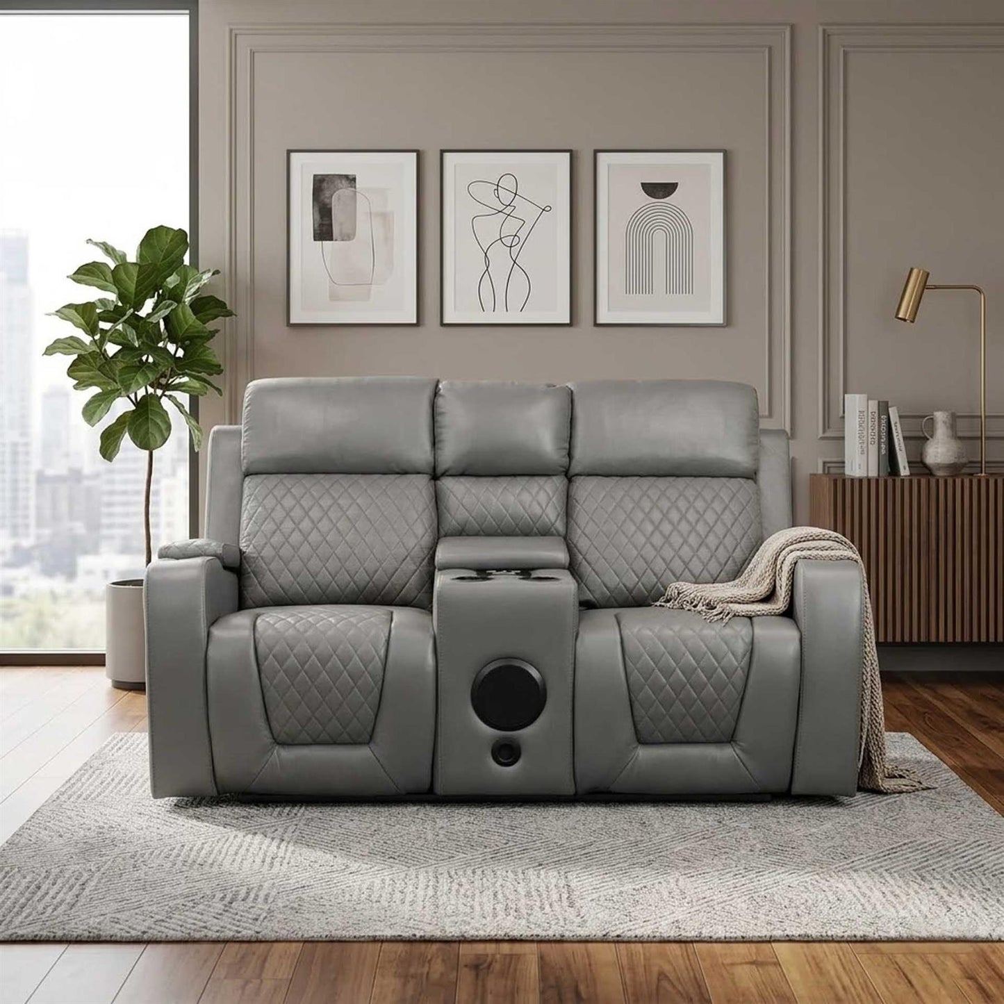 Felix Black or Grey Leather Electric Reclining Sofa Suite USB Cup Holder