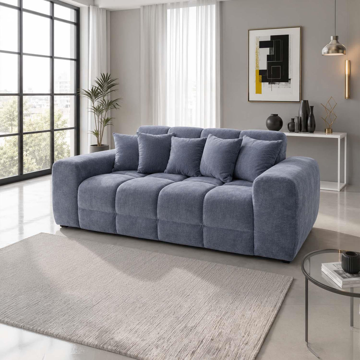 Jenson Plush Velvet 3 + 2 Seater Sofa Set Deep Seats & Boxed Arms