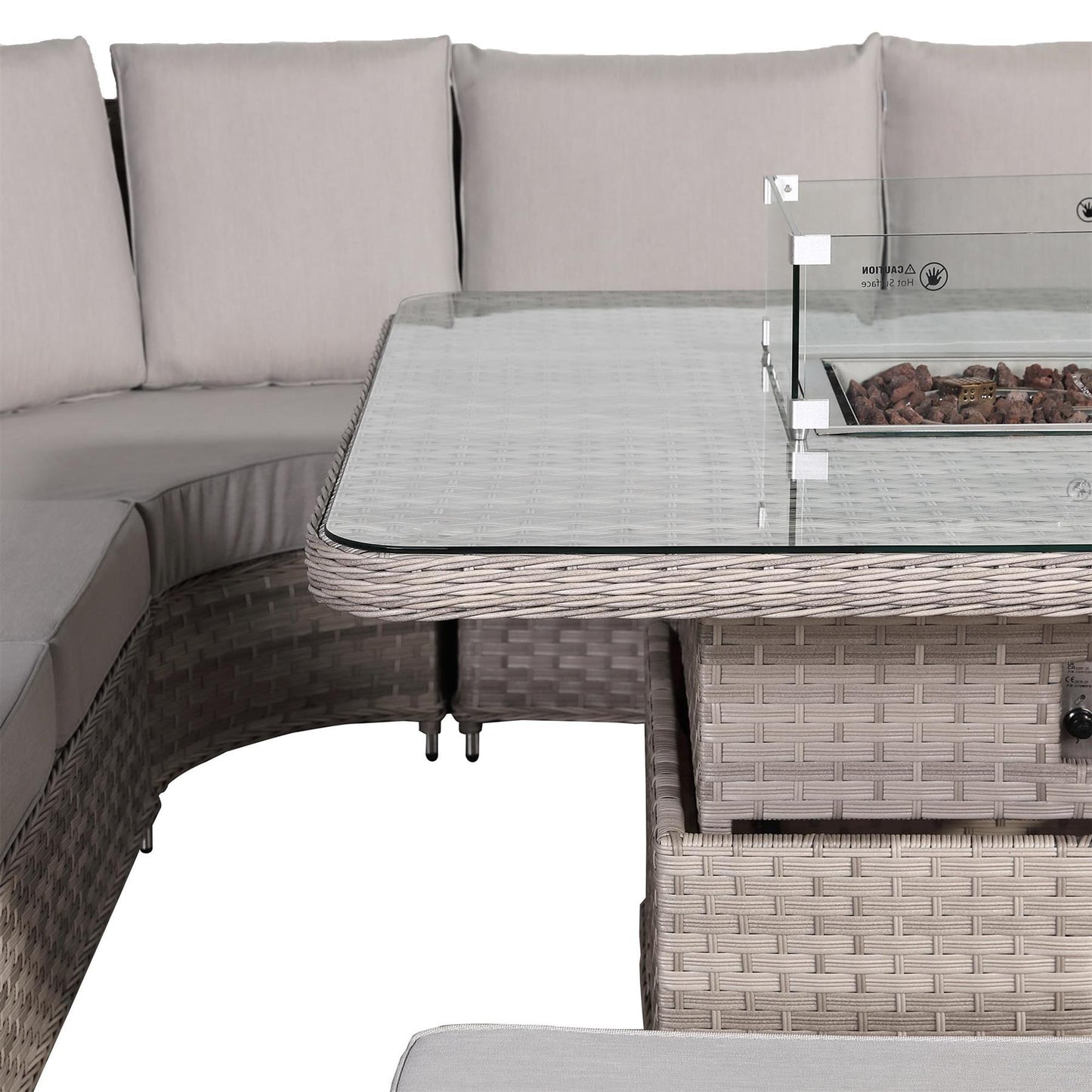 Rattan Garden Corner Sofa Set with Rising Fire Pit Table & Bench