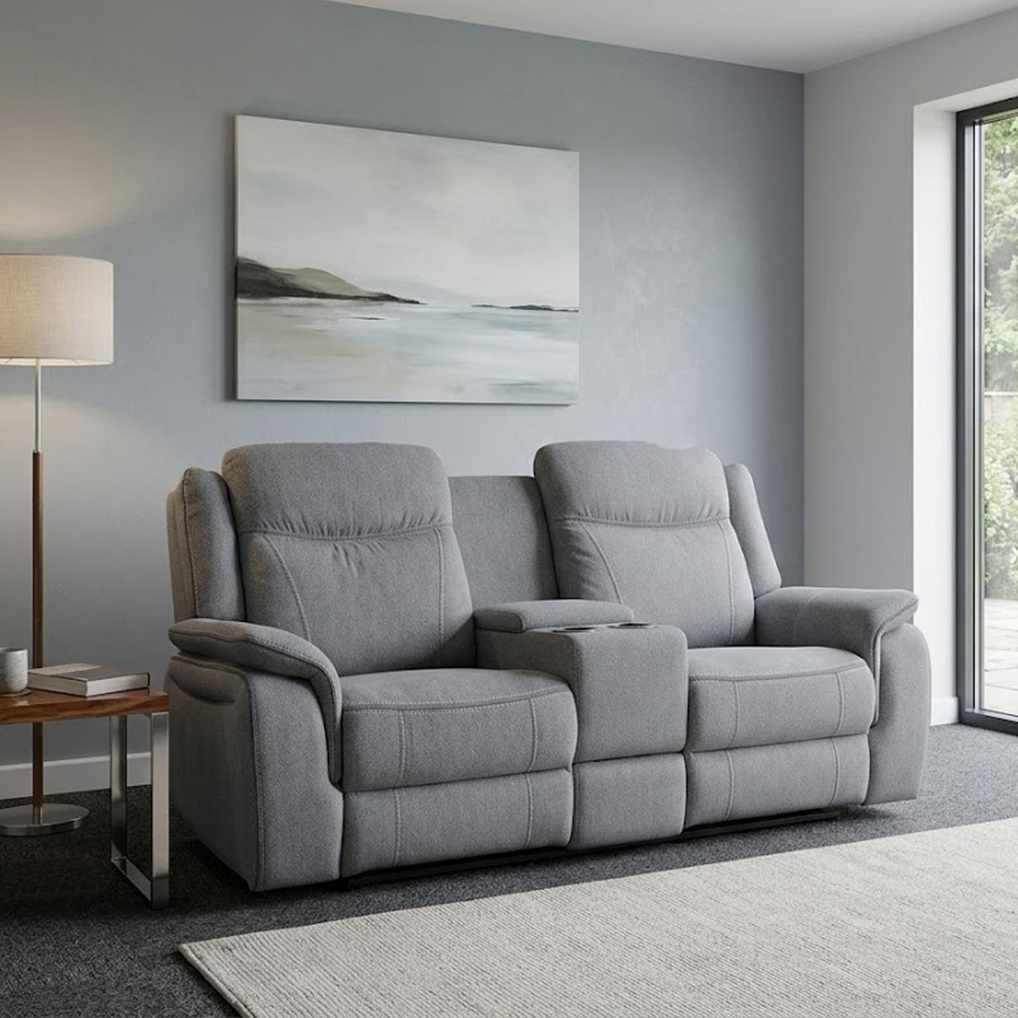 Milano Grey Fabric Electric Reclining Sofa Suite USB Cup Holder