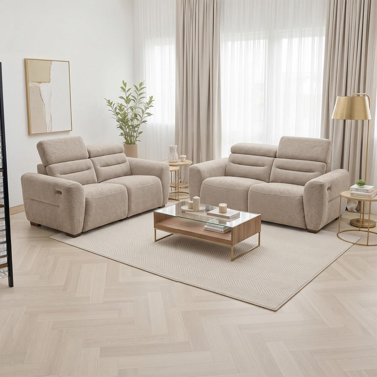 Thornton 3 + 2 Electric Recliner Sofa Suite Boucle Beige or Grey