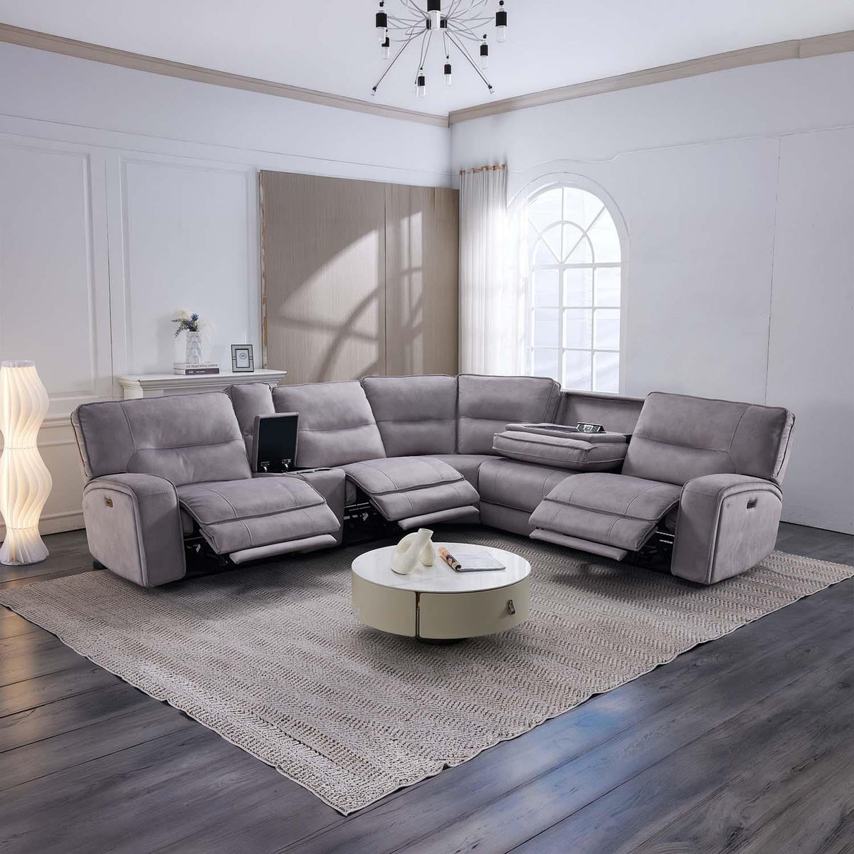 Caleb Power Electric Reclining Corner Sofa 5 Seater Aspen Latte USB