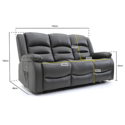 Arlo Black or Grey Leather Like Electric Reclining Sofa Suite 3 + 2 USB + Drinks Tray