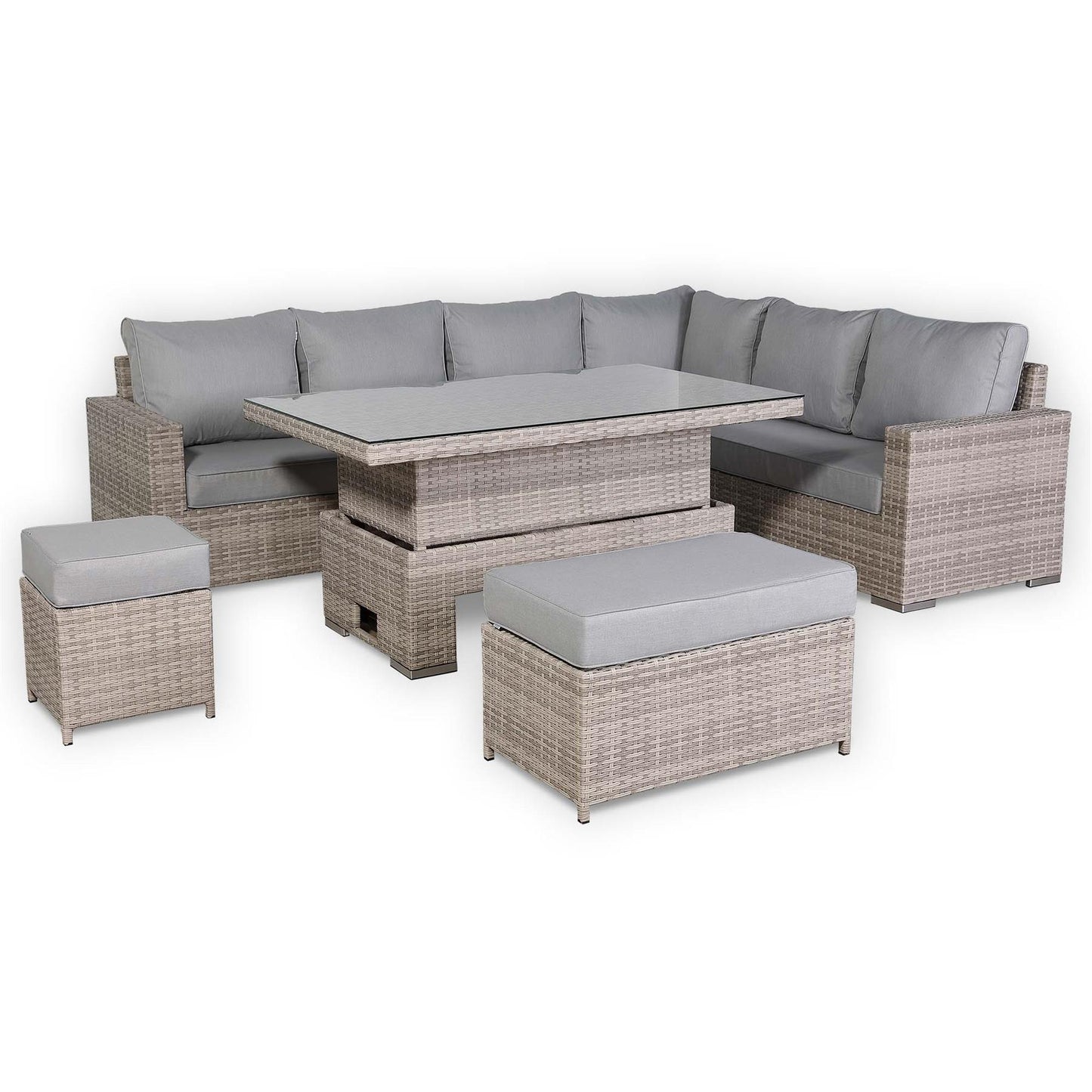 Outdoor Corner Sofa Set with Adjustable Rising Dining Table