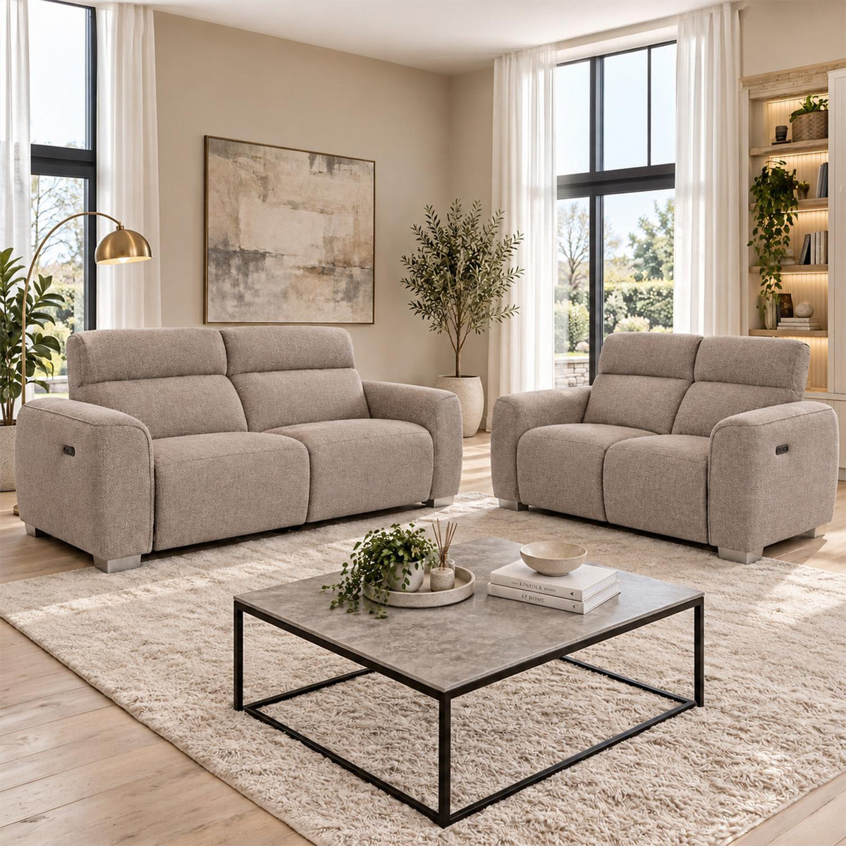 Tisbury 3 + 2 Electric Recliner Sofa Suite USB Beige or Grey