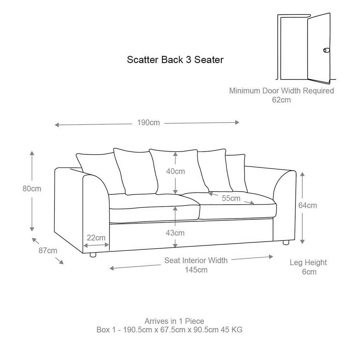 Casper Chenille Fabric 3 Seater Sofa