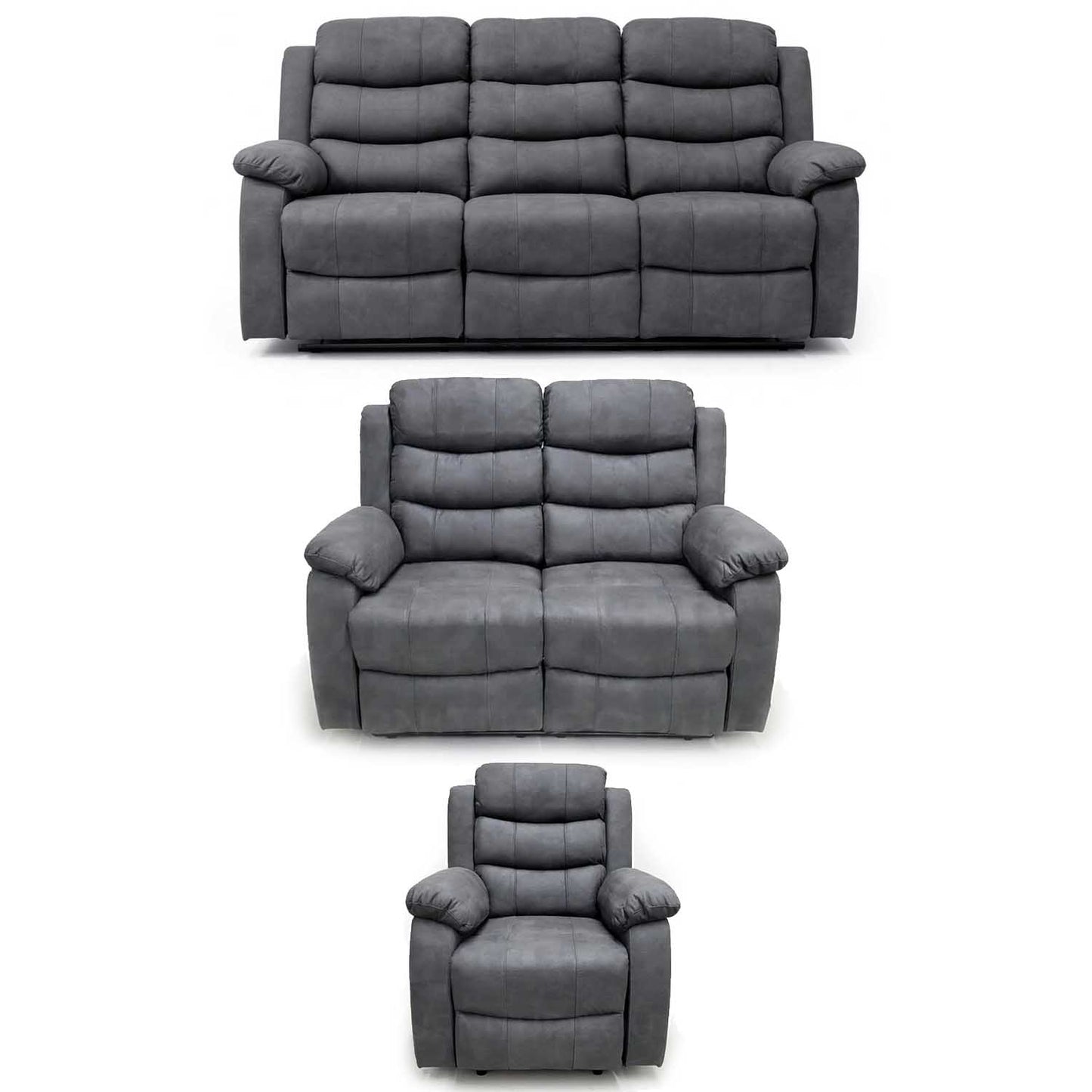 Alaska Grey 3 Piece Reclining Sofa Suite