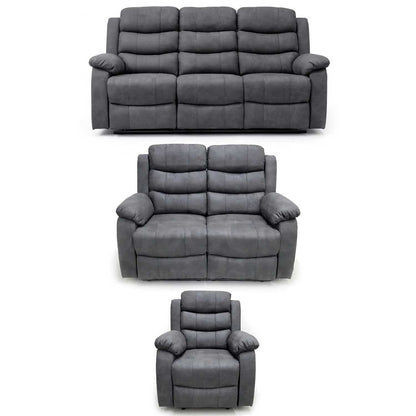 Alaska Grey 3 Piece Reclining Sofa Suite