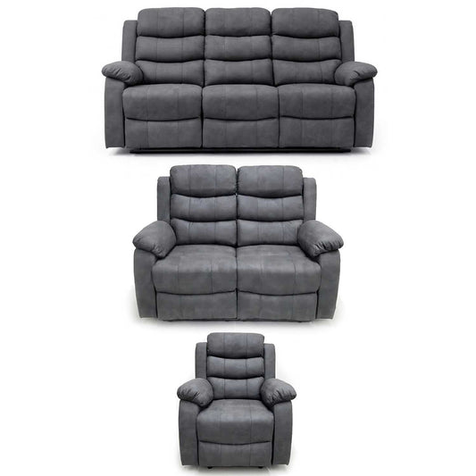 Alaska Grey 3 Piece Reclining Sofa Suite