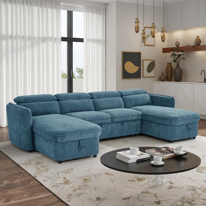 Ria Large 4 5 Seater Fabric U Shaped Sofa Bed Tilting Headrest Storage