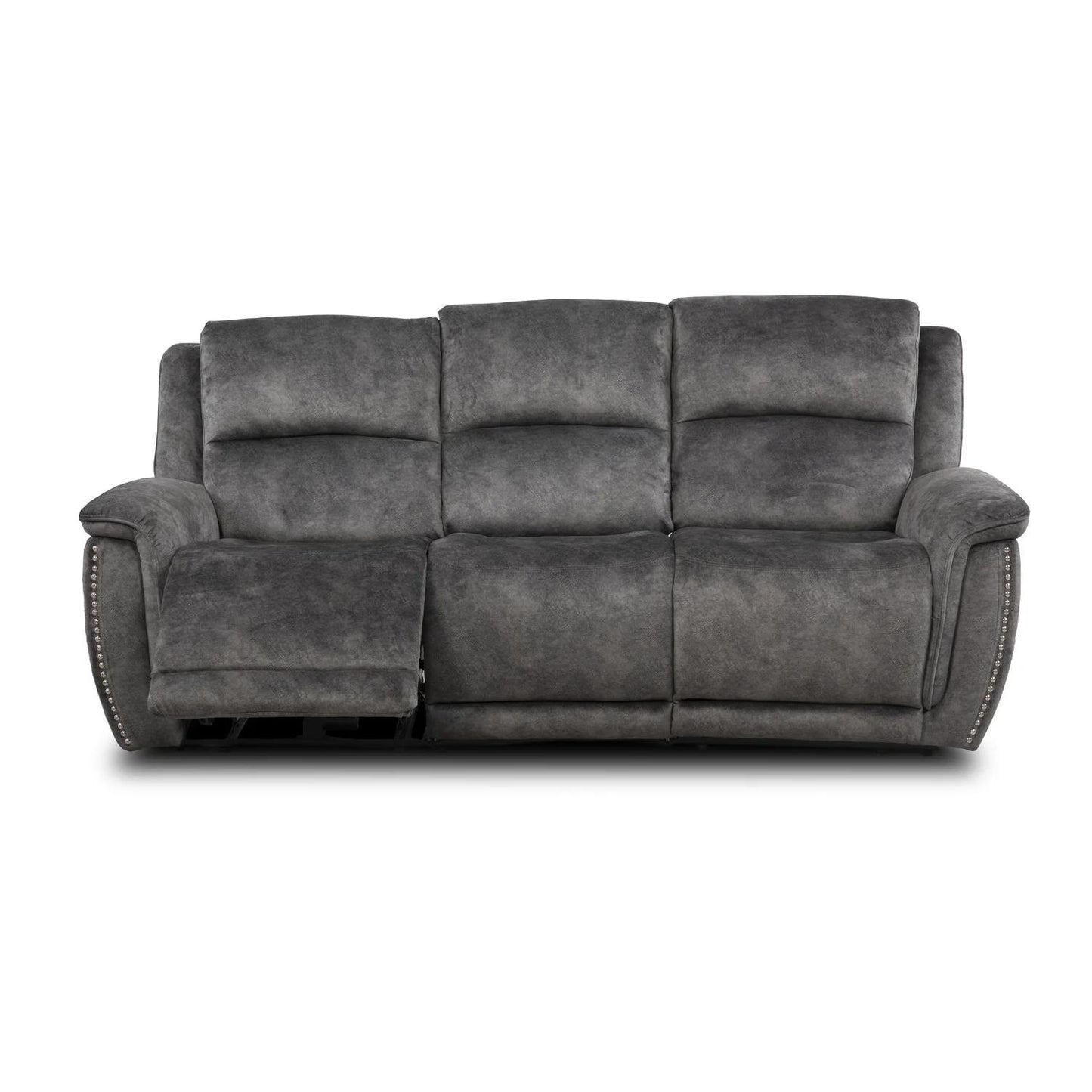 Mendoza Grey Plush Velvet Electric Reclining 3 Seater Sofa USB Charging