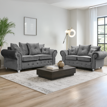 Zoey Grey Plush Velvet Sofa Suite