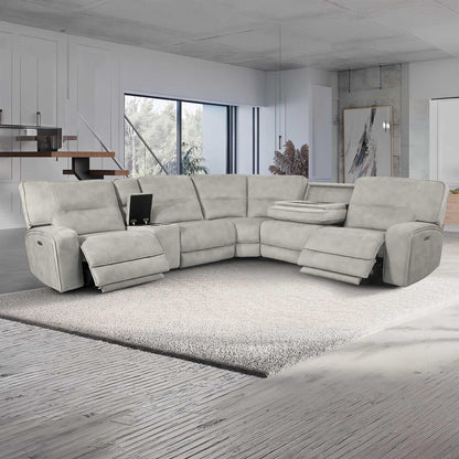 Caleb Power Electric Reclining Corner Sofa 5 Seater Aspen Latte USB
